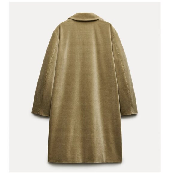 NWOT Zara light green khaki velvet-like oversized mid-length coat, XS - Picture 8 of 13